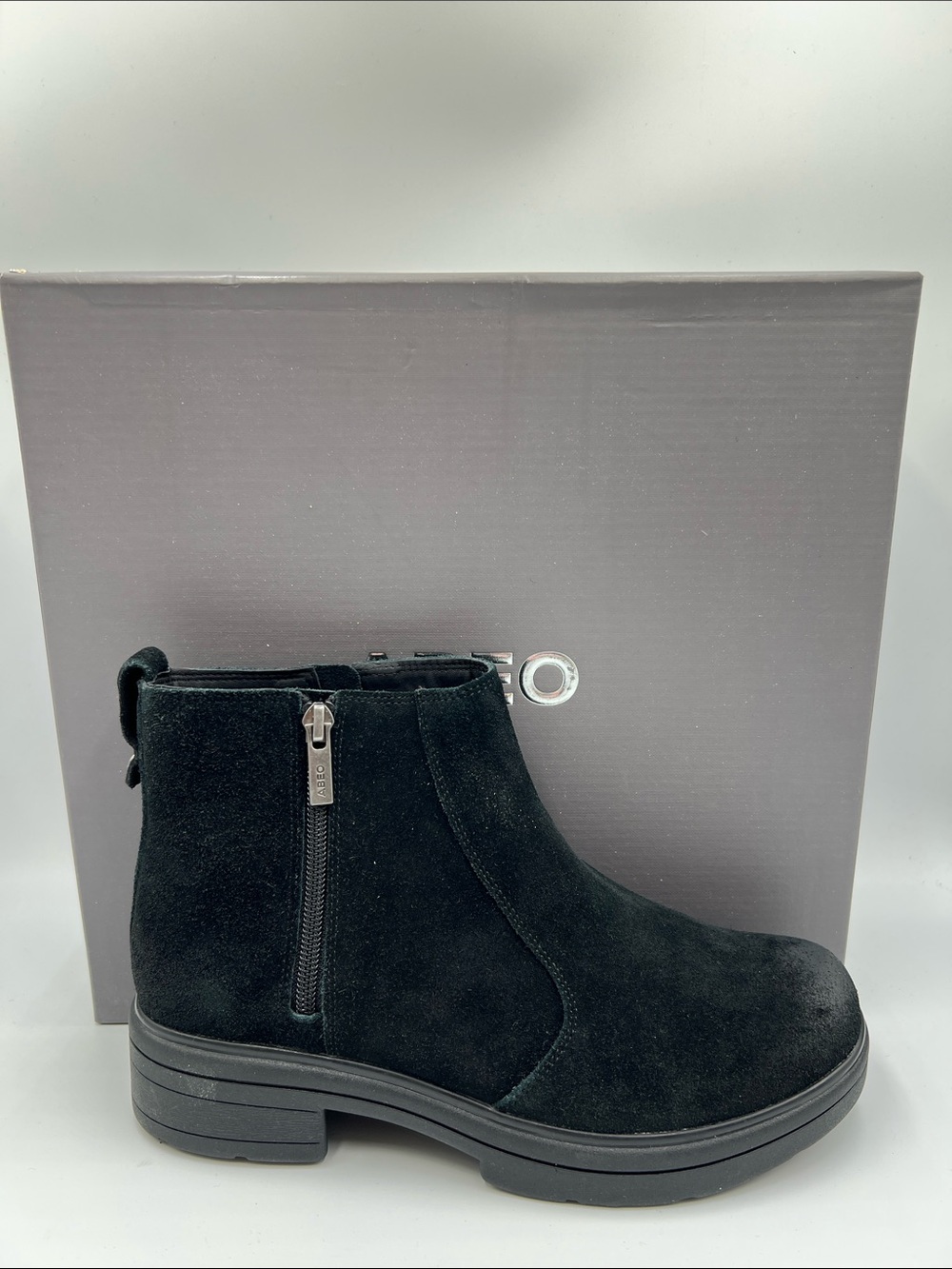 Abeo Vista zip ankle boots suede leather black chunky zipper comfort new 8.5